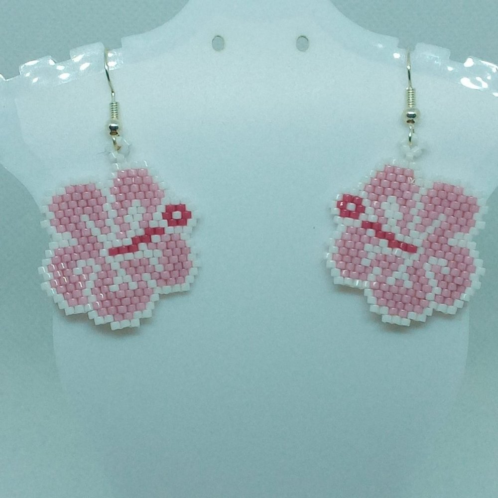 Pink & White Hibiscus Earrings